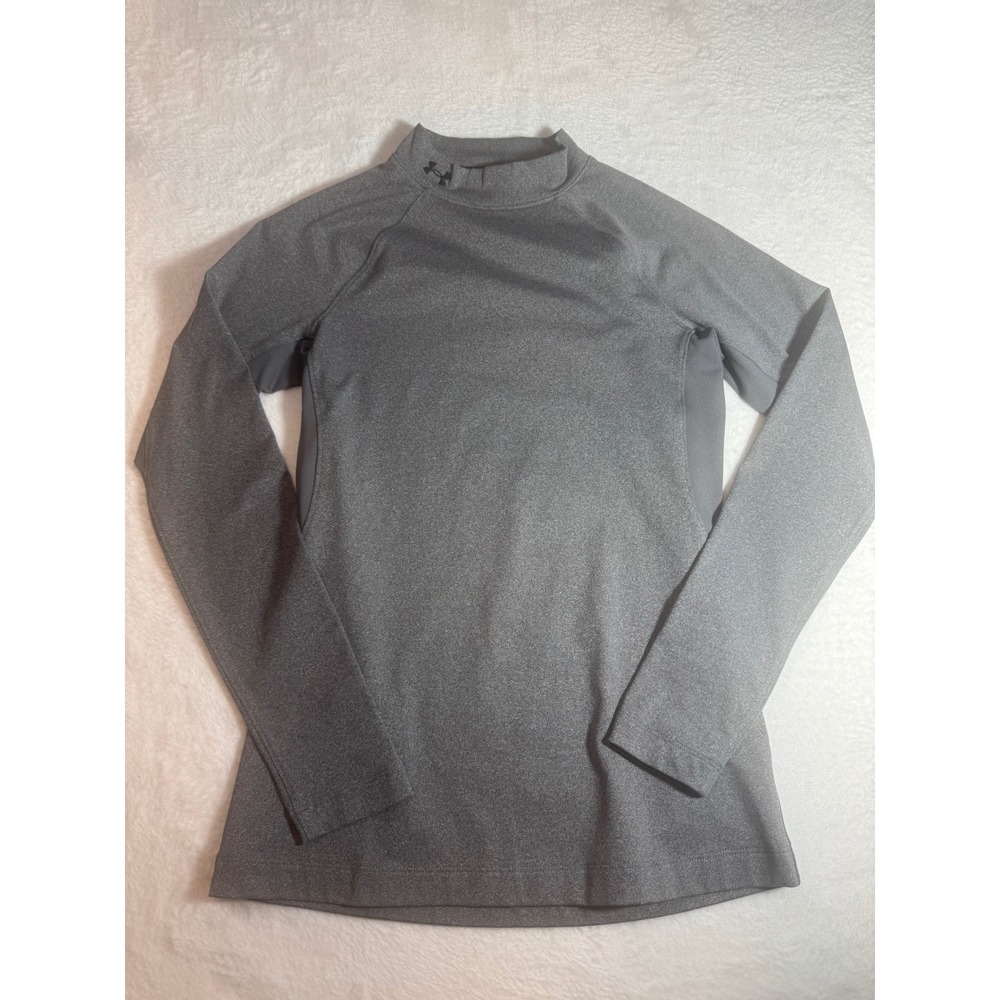 Under Armour ColdGear Mock Neck Long Sleeve Shirt Kids Small Gray Fitted Base